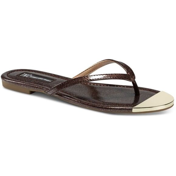INC Shoes - INC Womens Brown Metal Plating Mercerr Round Toe Slip On Thong Sandals 8.5 M